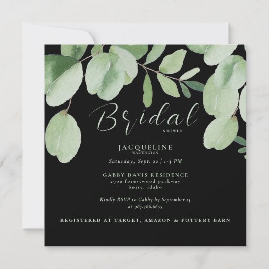 Eucalyptus Sage & Zwart Vierkant Vrijgezellenfeest Kaart (Voorkant)