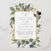 Eucalyptus & Salie Eerste Heilige Communie Folie Uitnodiging (Voorkant)