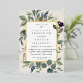 Eucalyptus & Salie Eerste Heilige Communie Folie Uitnodiging (Staand Voorkant)