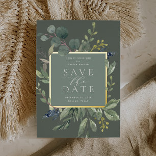 Eucalyptus & Salie Folie Save the Date Kaart
