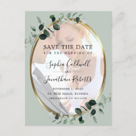 Eucalyptus Salie Foto Bruiloft Save the Date Aankondigingskaart