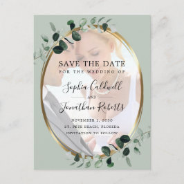 Eucalyptus Salie Foto Bruiloft Save the Date Aankondigingskaart