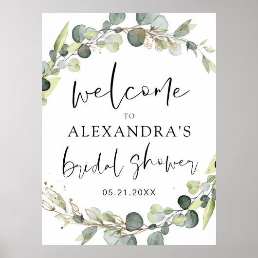 Eucalyptus Salie Groen Bloemstuk Bruidsdouche Poster (Voorkant)