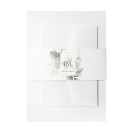Eucalyptus Salie Groen Goud Monogram Uitnodigingen Wikkel
