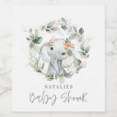 eucalyptus salie groene malle olifant baby shower wijn etiket (Enkel label)