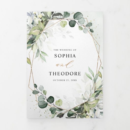 Eucalyptus Salie Groene Moderne Geometrische Trouw Drieluik Aankondiging (Cover)