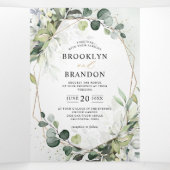 Eucalyptus Salie Groene Moderne Geometrische Trouw Drieluik Aankondiging (Binnenkant midden)