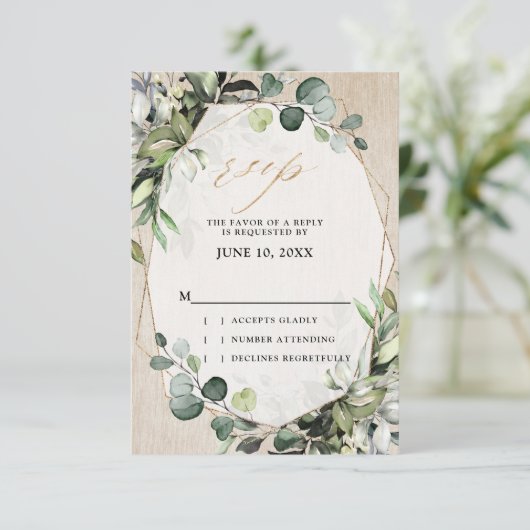 Eucalyptus Salie Groene Moderne Geometrische Trouw RSVP Kaartje (Staand voorkant)