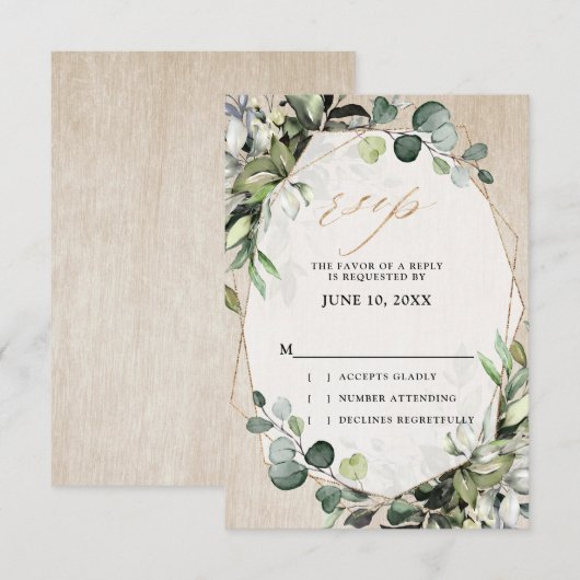 Eucalyptus Salie Groene Moderne Geometrische Trouw RSVP Kaartje (Voorkant / Achterkant)