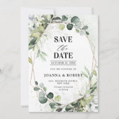 Eucalyptus Salie Groene Moderne Geometrische Trouw Save The Date (Voorkant)