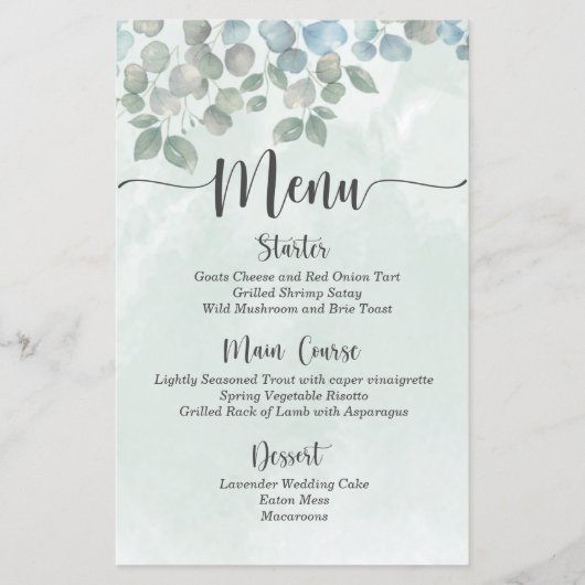 Eucalyptus salie groene waterverf Trouw Menu (Voorkant)