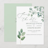 Eucalyptus Salie Groene Waterverf Trouwfeest Save The Date (Voorkant / Achterkant)