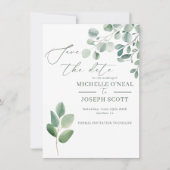 Eucalyptus Salie Groene Waterverf Trouwfeest Save The Date (Voorkant)