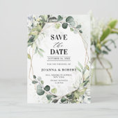 Eucalyptus Salie Groenery Moderne Geometrische Tro Save The Date (Staand voorkant)