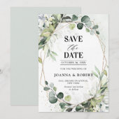 Eucalyptus Salie Groenery Moderne Geometrische Tro Save The Date (Voorkant / Achterkant)