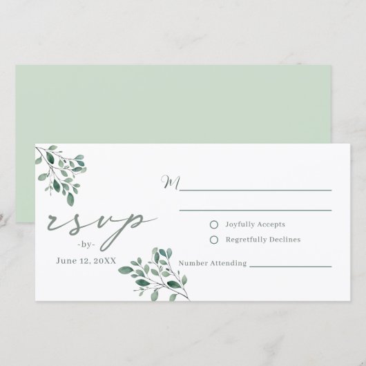 Eucalyptus Salie Waterverf bruiloft RSVP briefkaar (Voorkant / Achterkant)