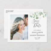 Eucalyptus Save the Date Briefkaart Elegant Greene (Voorkant / Achterkant)