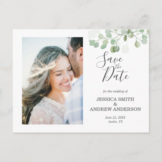 Eucalyptus Save the Date Briefkaart Elegant Greene (Voorkant)
