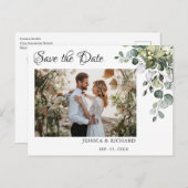 Eucalyptus Save the Date PHOTO Invitation Briefkaa Briefkaart (Voorkant / Achterkant)