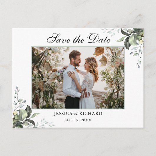 Eucalyptus Save the Date PHOTO Invitation Briefkaa Briefkaart (Voorkant)
