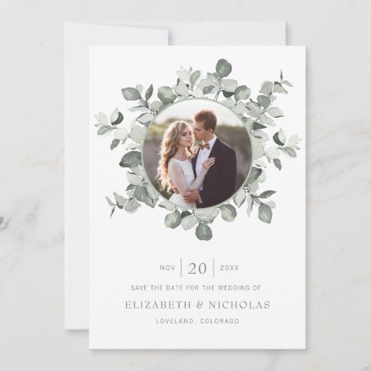 Eucalyptus Save the Date Photo Wedding (Voorkant)