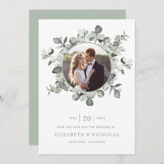 Eucalyptus Save the Date Photo Wedding (Voorkant / Achterkant)