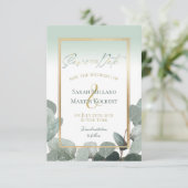 Eucalyptus Save the Date Sage green bruiloft (Staand voorkant)