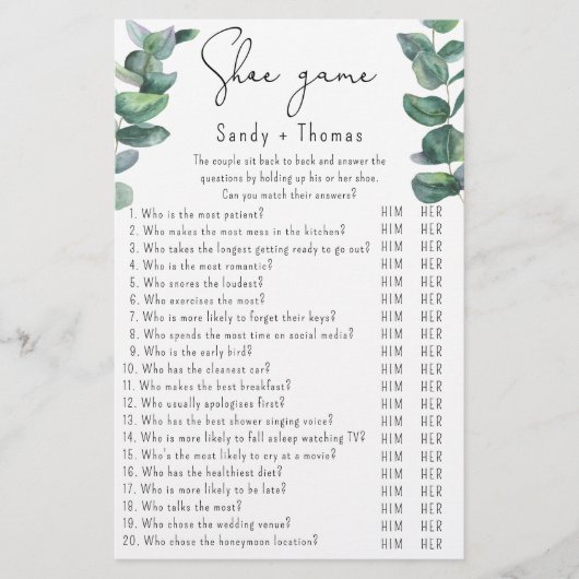 Eucalyptus - Schoenspel vrijgezellenfeest spel (Voorkant)