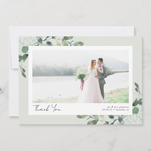 Eucalyptus Script 2 Fotobruiloft Bedankkaart (Voorkant)