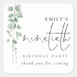 Eucalyptus Script 90th Verjaardag Bedankt Vierkante Sticker