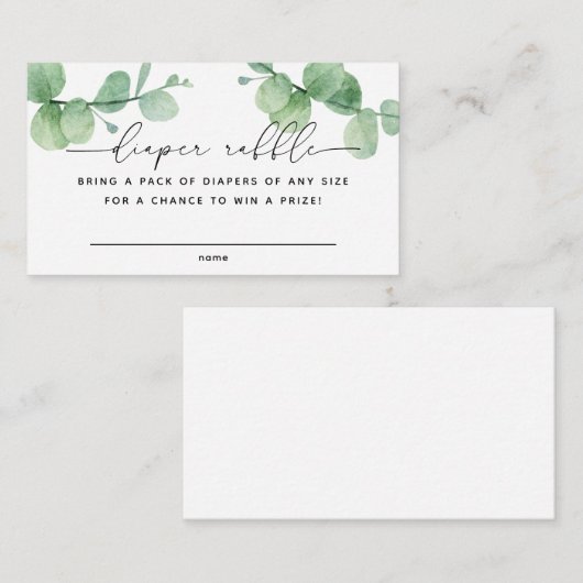 Eucalyptus script Baby shower Luier Raffle ticket Informatiekaartje (Voorkant / Achterkant)