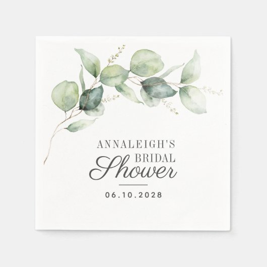 Eucalyptus Script Botanische Groene Bruiloftsdouch Servet (Voorkant)