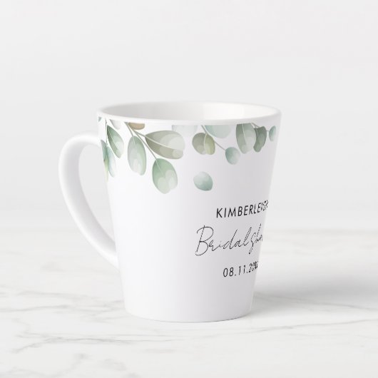 Eucalyptus Script Bruiloft Feest Custom Latte Mok (Linkerhoek)