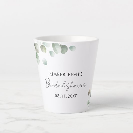 Eucalyptus Script Bruiloft Feest Custom Latte Mok (Voorkant)