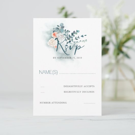 Eucalyptus Script Bruiloft RSVP Kaartje (Staand voorkant)