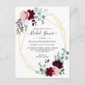 Eucalyptus Script Burgundy Floral Vrijgezellenfees Uitnodiging Briefkaart (Voorkant)