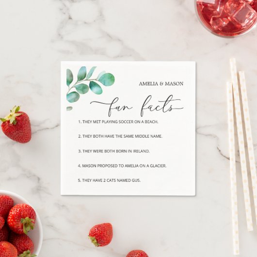 Eucalyptus Script Calligraphy Fun Facts Wedding Servet (Insitu)