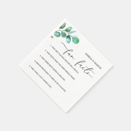 Eucalyptus Script Calligraphy Fun Facts Wedding Servet (Hoek)