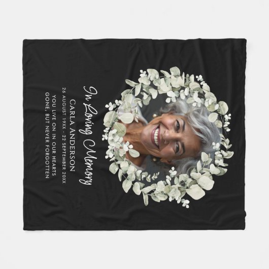 Eucalyptus Script Custom Text & Photo Memorial Fleece Deken (Voorkant (Horizontaal))