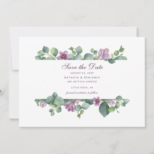 Eucalyptus Script Floral Botanical Greenery Save The Date (Voorkant)