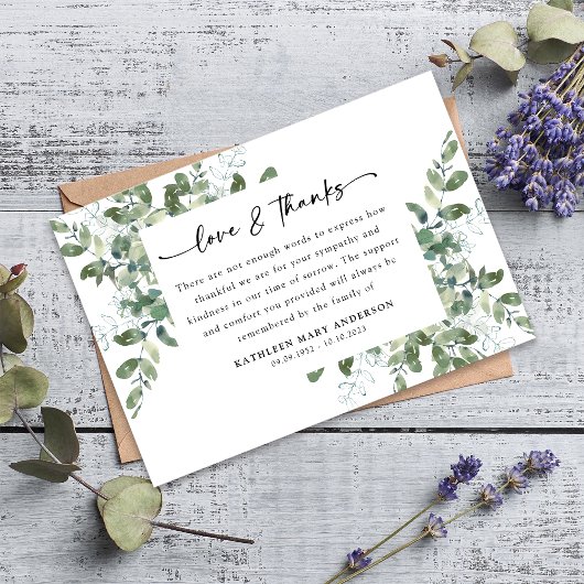 Eucalyptus Script Foto Begrafenis Bedankkaart