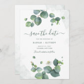 Eucalyptus Script Greenery Botanical Save The Date (Voorkant / Achterkant)