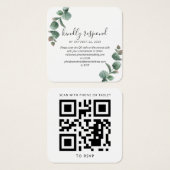 Eucalyptus Script Greenery Wedding QR Code RSVP Vierkante Visitekaartjes (Voorkant /achterkant)