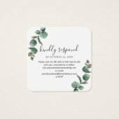 Eucalyptus Script Greenery Wedding QR Code RSVP Vierkante Visitekaartjes (Voorkant)