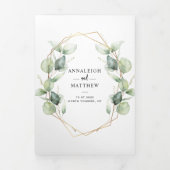 Eucalyptus Script groen foto bruiloft Drieluik Uitnodiging (Cover)