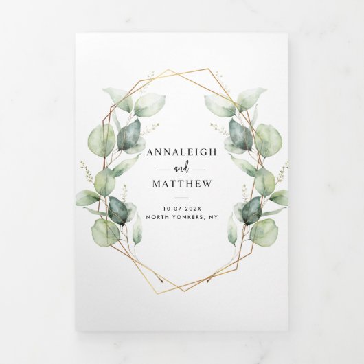 Eucalyptus Script groen foto bruiloft Drieluik Uitnodiging (Cover)