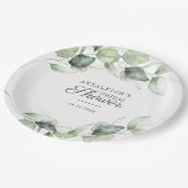 Eucalyptus Script Groene Botanische Bruiloft Borre Papieren Bordje (Gekanteld)