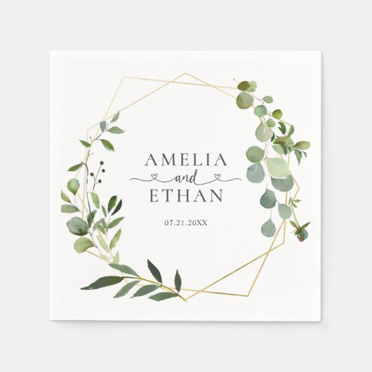 Eucalyptus Script Hart Bruiloft Servet (Voorkant)