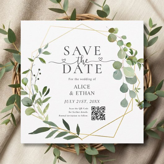 Eucalyptus Script Hart QR Code Bewaar de Datum Save The Date