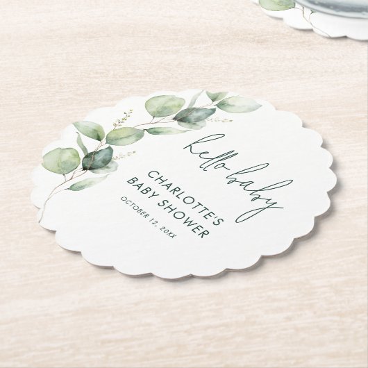 Eucalyptus Script minimalistisch Baby shower Kartonnen Onderzetters (Gekanteld)
